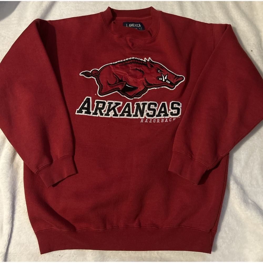 VTG Arkansas Razorbacks Sweatshirt Large Red 90s Thick Crew Neck Chest